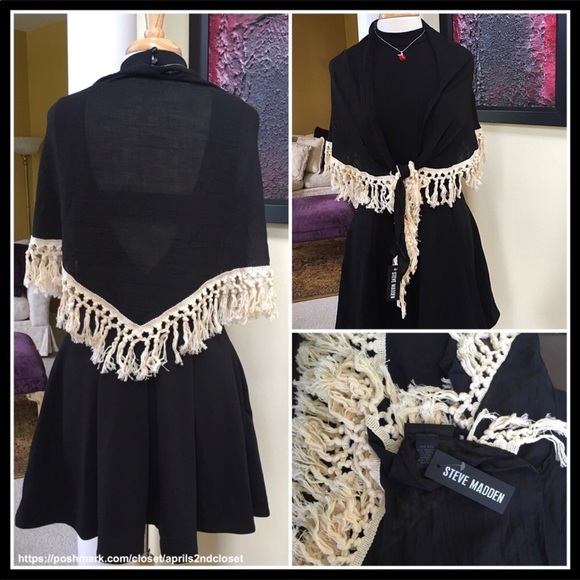 STEVE MADDEN WRAP TASSEL FRINGE COVERUP CAPE A2C - Picture 4 of 5